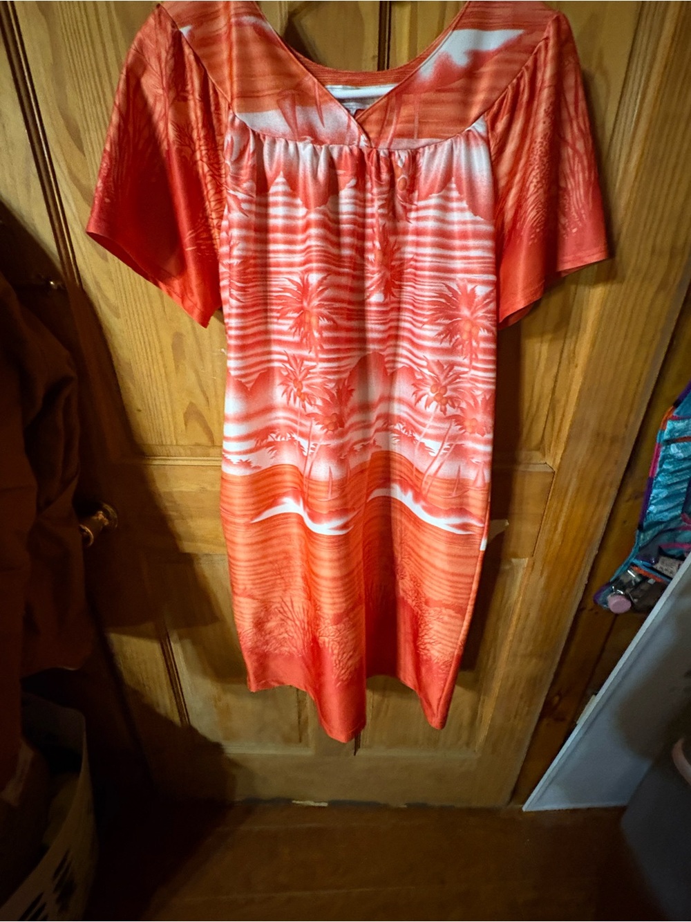 Sunset Palm Short-Sleeve Orange Beach Dress